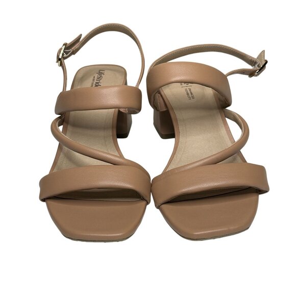 LifeStride Sandals Womens 10 Tan Block Heel Strappy Slingback Comfort Nude Shoes - Picture 3 of 9